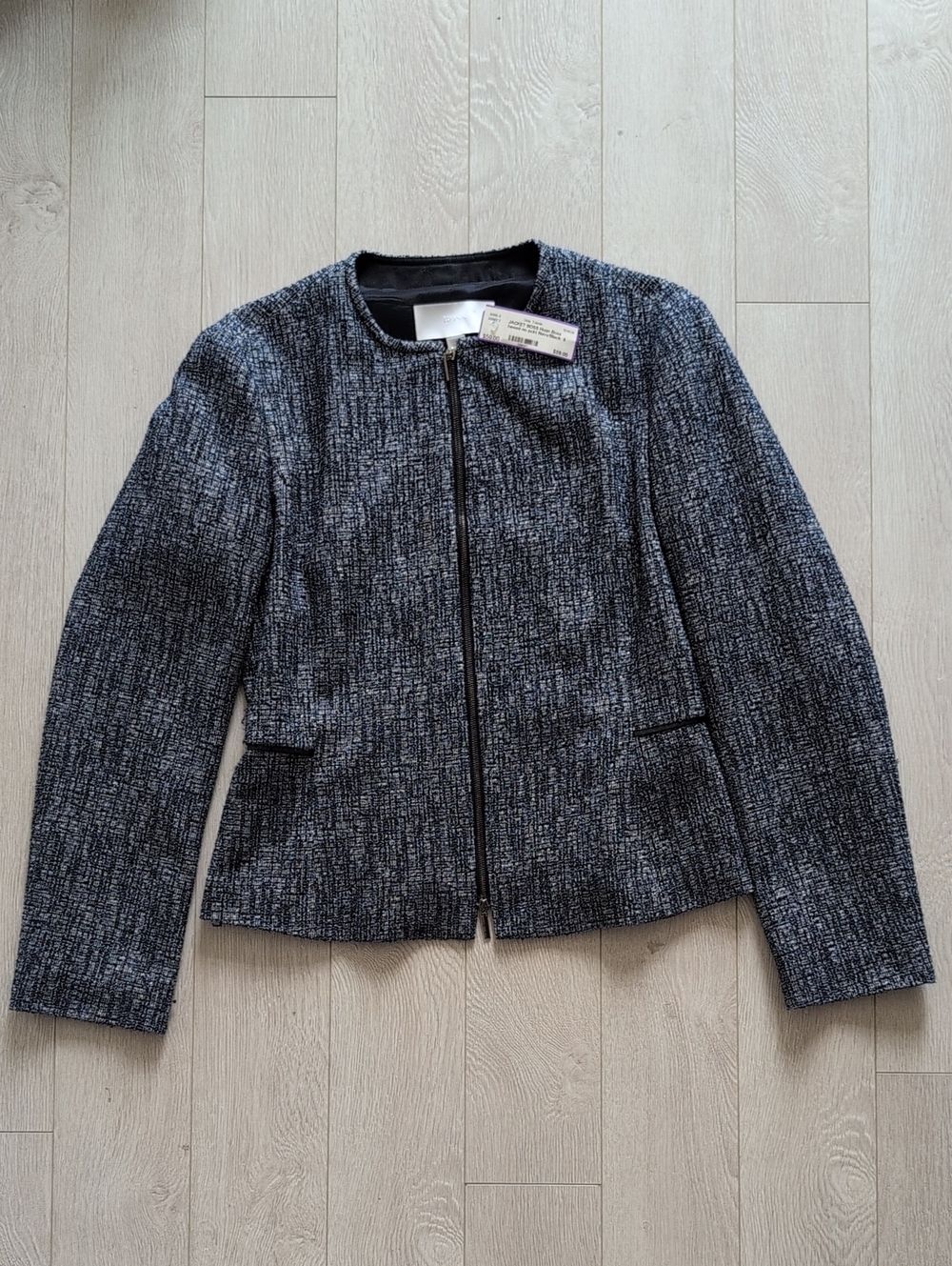 BOSS Hugo Boss Blue And White Tweed Zip Blazer